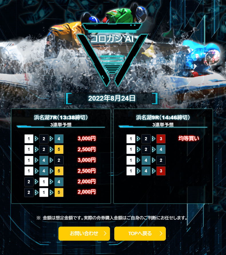 【MAGIC BOAT(マジックボート)】8月24日(水)参加「コロガシ AI」プラン的中